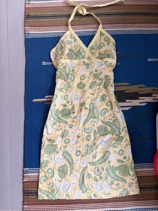 Spenser Jeremy Dresses & Skirts - Vintage Y2K Spenser Jeremy Yellow Halter Mini Dress with Green Floral Print